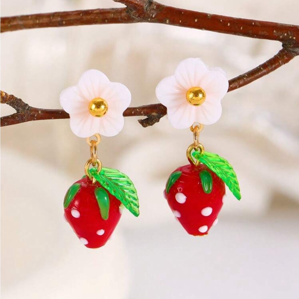 Strawberry Flower Drop Earrings